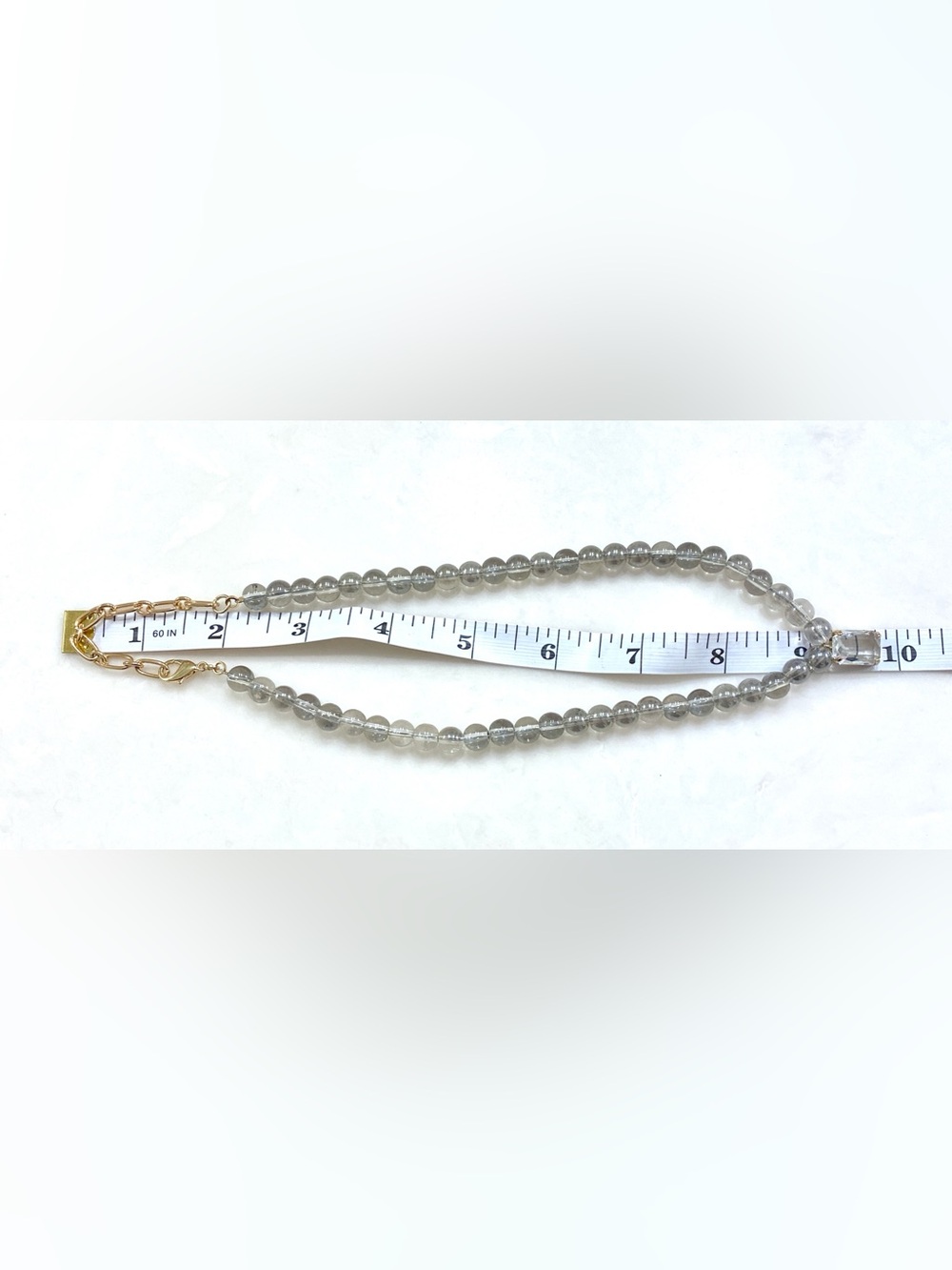 Smokey Grey Beaded Necklace with Rectangular Clear Pendant - Picture 4 of 4
